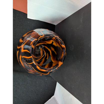 Vintage Tortoiseshell Art Glass Statement Vase LARGE Amber and Orange Swirls
