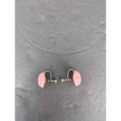 Vintage Pink Round Disc Dangle Earrings Retro Screw Back Clip On 1960s
