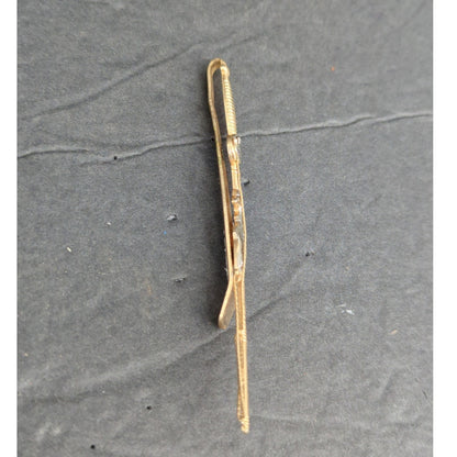 Vintage Gold Tone Fishing Rod Reel Fish on the Line Tie Bar Clip Dad