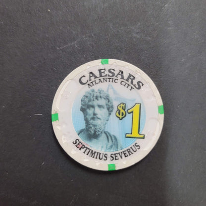 Casino Chip CAESARS ATLANTIC CITY SEPTIMUS SEVERUS $1 WHITE gaming