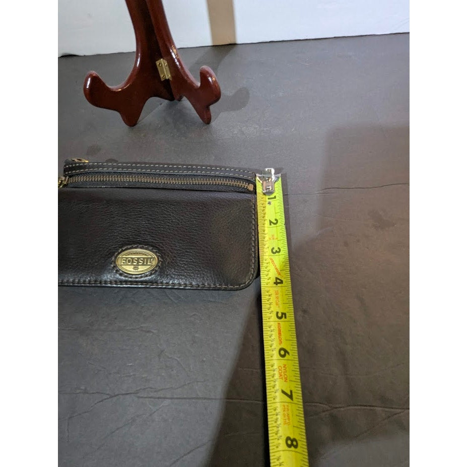 Fossil Black Pebbled Leather Multi-Zip Long Wallet Clutch Organizer Y2K vintage
