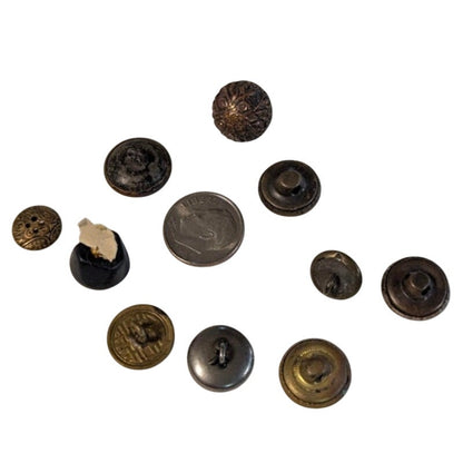 LOT A of 10 Antique Vintage Victorian Brass Mixed Materials Buttons ESTATE FIND