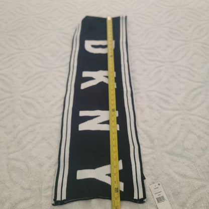 DKNY Stadium Logo Spellout Scarf Black & White NWT wrap winter cold weather