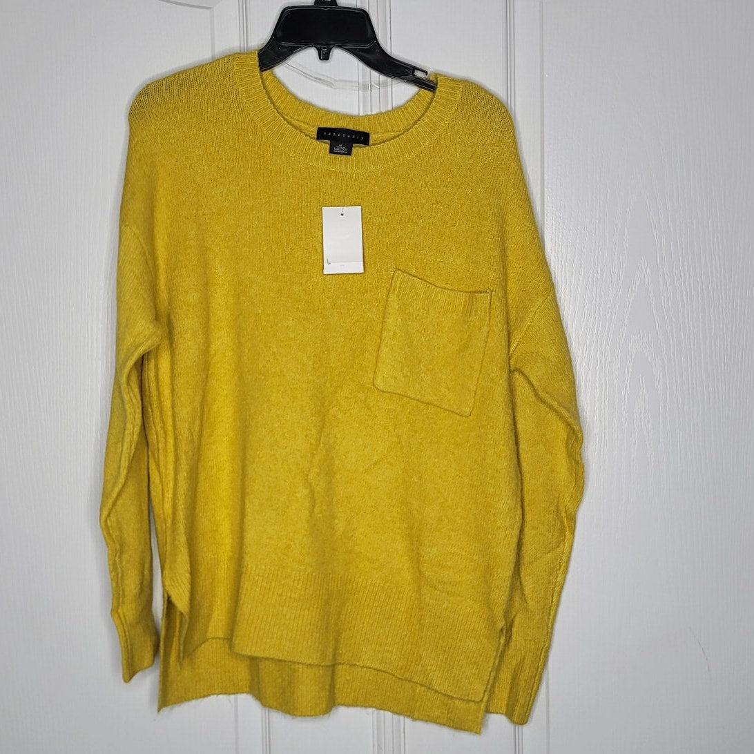 Sanctuary Yellow Sweater Long Sleeve XL side split wool blend Pocket NEW