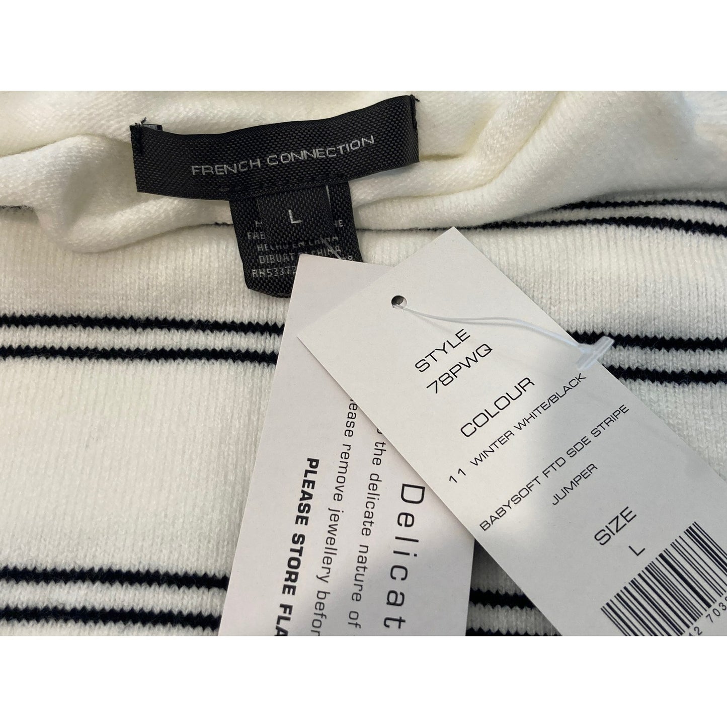 NWT French Connection Mock Neck Pullover Sweater Sz Large in Winter White/Black