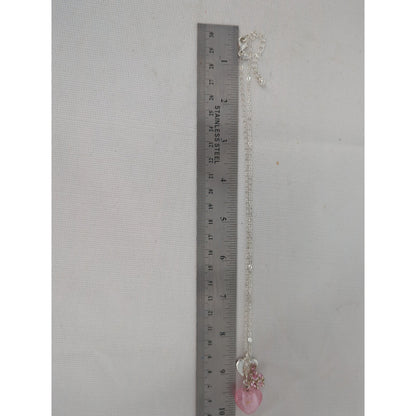 Vintage Silver Tone Pink Glass Heart Charm Necklace Boxed