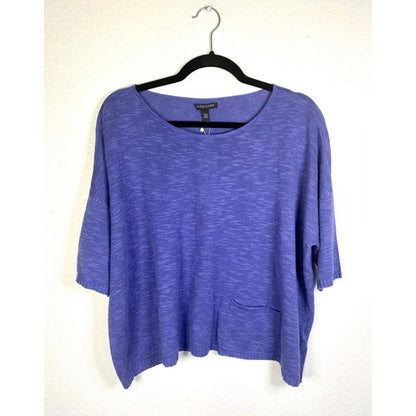 EILEEN FISHER OVERSIZED KNIT TOP Organic Linen, Cotton Marled blue Casual Career