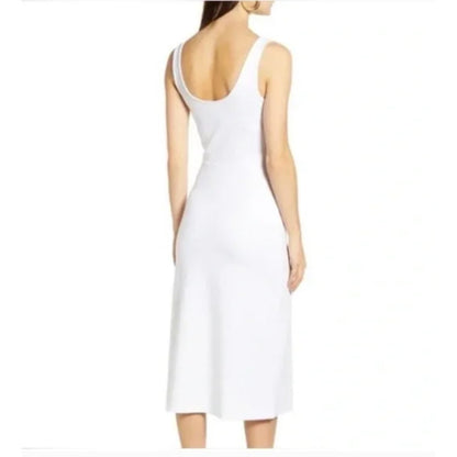 Leith XS Scoop Neck Midi Dress WHITE extra-Small bodycon sleeveless New cocktail