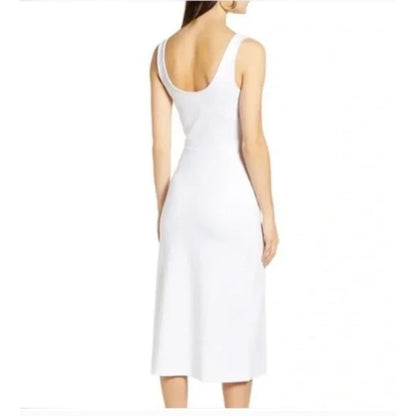 Leith XS Scoop Neck Midi Dress WHITE extra-Small bodycon sleeveless New cocktail