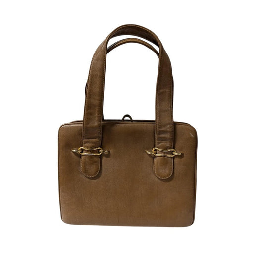 Vintage Made in Spain Caramel Color Handbag purse bag gold hardware 1960s