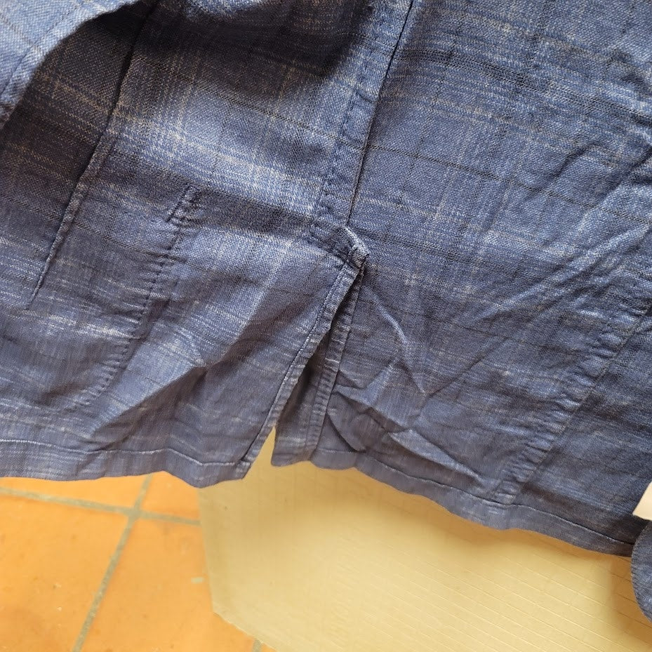 BOGLIOLI Italian Light Linen Jacket Blue Plaid Casual Summer EU50 Men's Large