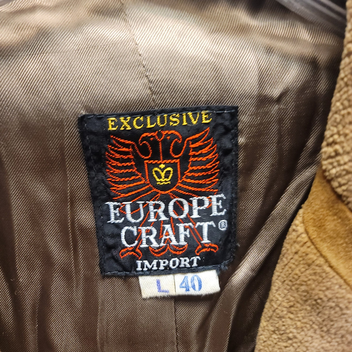 VINTAGE Brown Europe Craft Mens Coat Jacket 40 Long Wide Lapel Textured