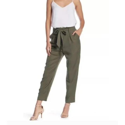 Socialite Olive Green pants paperbag waist Size Large New Casual lightweight