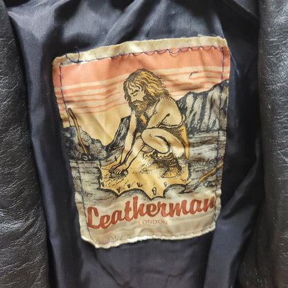 Leatherman Vintage 1980s Black leather Jacket Wing Sleeve Snaps Pockets