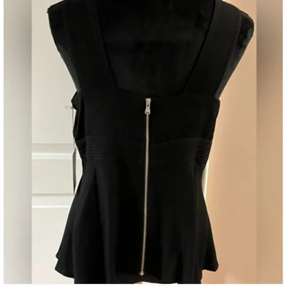 Chelsea 28 V Neck Seamed Tank bLACK XXS plunge Silver Zipper Sleeveless NEW