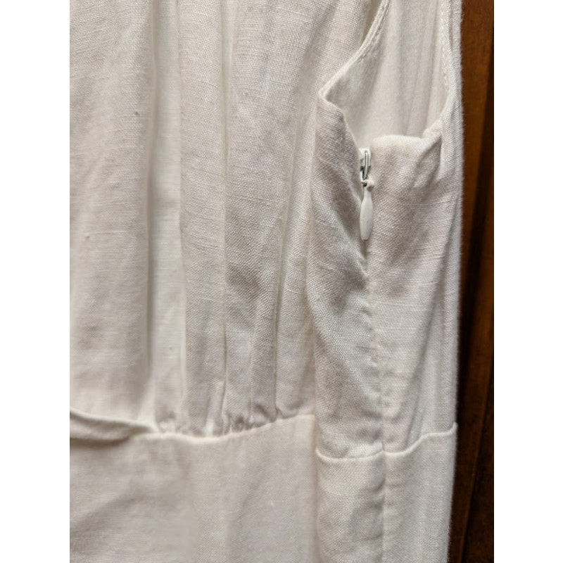 Liz Claiborne White Linen Midi Eyelet Trim Sleeveless Casual Summer Dress Siz 14