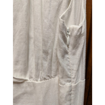 Liz Claiborne White Linen Midi Eyelet Trim Sleeveless Casual Summer Dress Siz 14