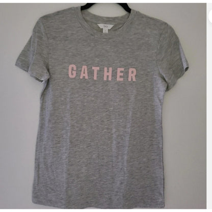 1901 Short Sleeves Crewneck Gray pINK Tee Size XS CASUAL GRAPHIC "GATHER"