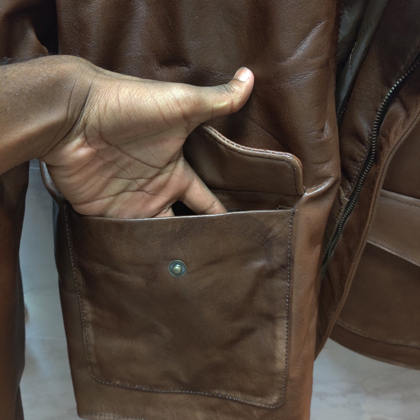 Vintage Absolute Leather Brown Heavyweight Bomber Jacket 3XL Mens Moto Flight