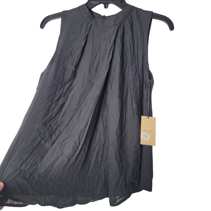 NEW Halogen Charcoal crew neck black blouse Small top crepe lined Sleeveless