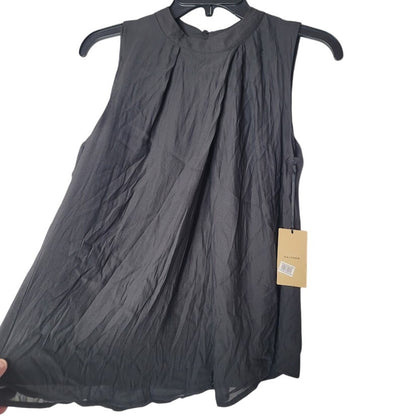 NEW Halogen Charcoal crew neck black blouse Small top crepe lined Sleeveless