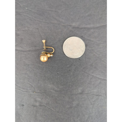 Vintage Faux Pearl Rhinestone Screw Back Earrings Gold Tone Retro Glam