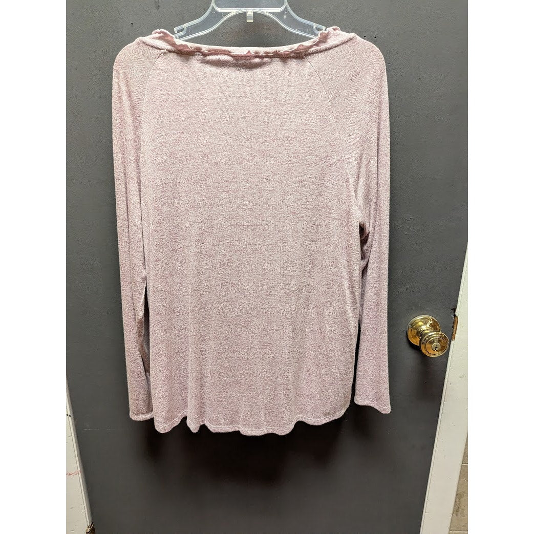 Gibson Ruffled Edge Round Neck Raglan Pullover Long sleeve Top Size large NEw