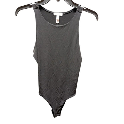 Leith Full coverage Bodysuit round Neck Sleeveless Black Solid Size MEDIUM NEW