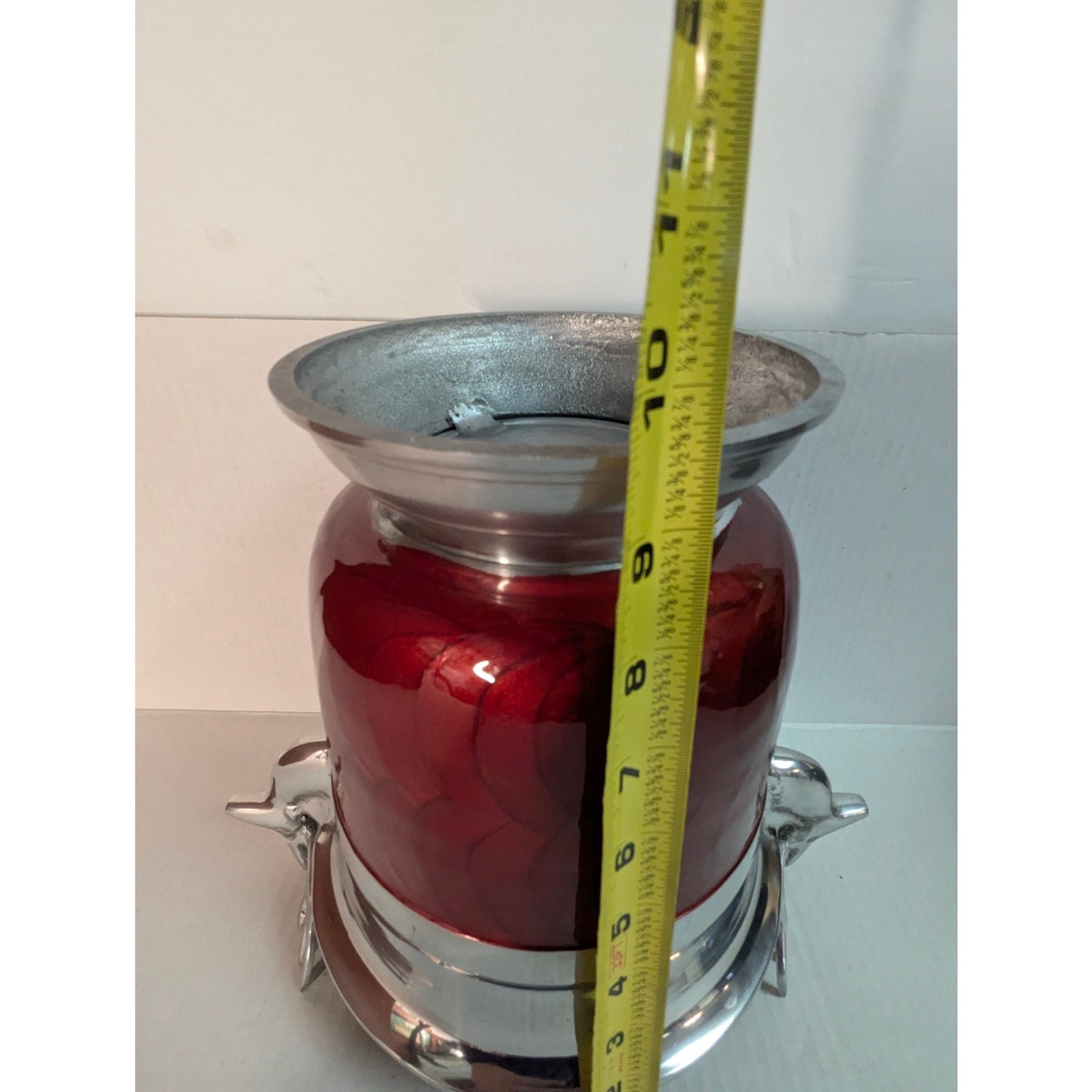 Vintage Red Enamel & Silver Stag Head Ice Bucket champagne Cabin Ski lodge