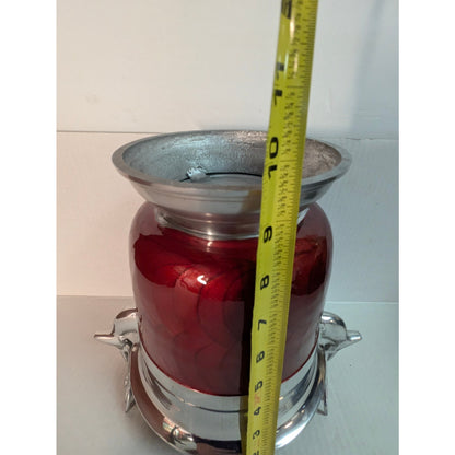 Vintage Red Enamel & Silver Stag Head Ice Bucket champagne Cabin Ski lodge