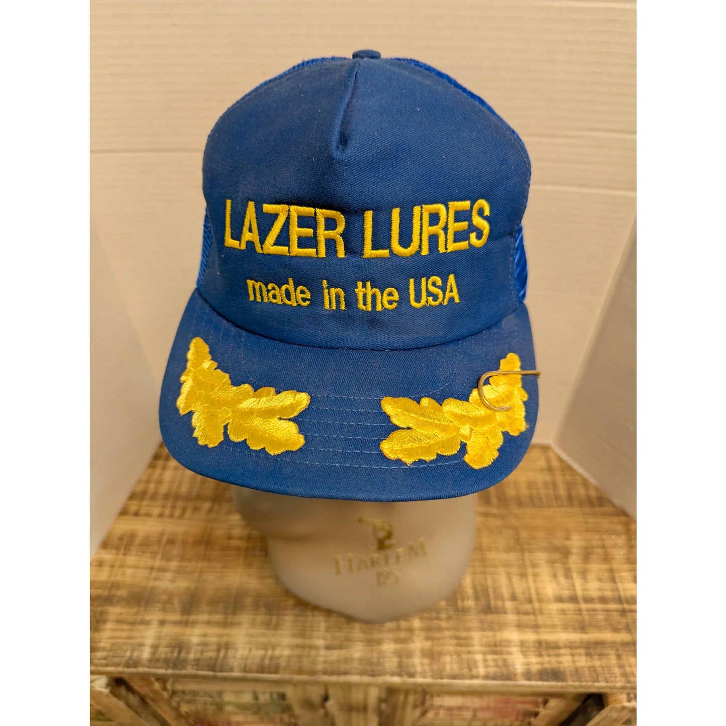 Vintage Lazer Lures Blue Gold Mesh Trucker Snapback Baseball Cap Hat Y2K
