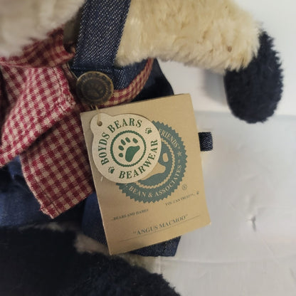 Boyds Bears Plush Angus Macmoo 11” Holstein Cow in Denim Coveralls