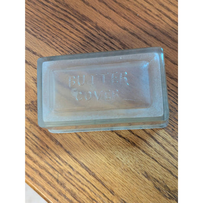 Vintage Clear Heavy Glass Embossed BUTTER SAVER Covered Dish Farmhouse Kitchen