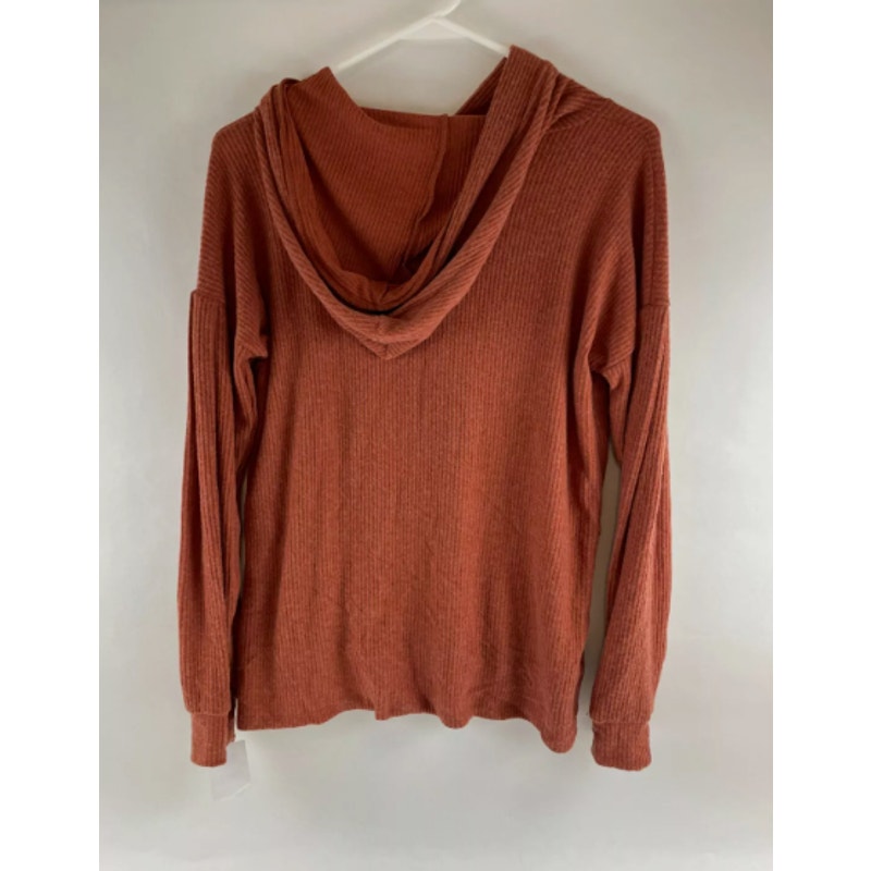 PST by Project Social T Women's Rust Wren Cozy Rib Hoodie Long Sleeve Top Large