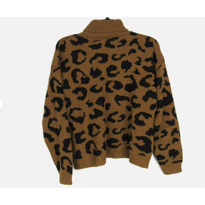 Cotton Emporium Leopard Women's Turtleneck Sweater in Brown SMALL NEW COZY