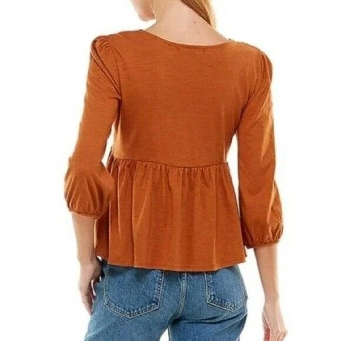 Derek Heart Babydoll Pullover Top SMALL Glazed Ginger/Rusty Orange NWT
