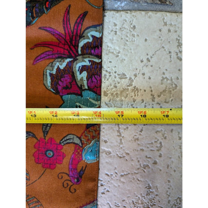 table runner 88" x 16" Rust purple blue Bird Florals cotton woven blend