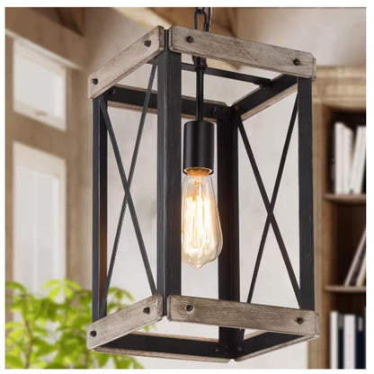 LNC Black Rustic Wood Cage Pendant Light Farmhouse Lantern Kitchen Pendant NEW