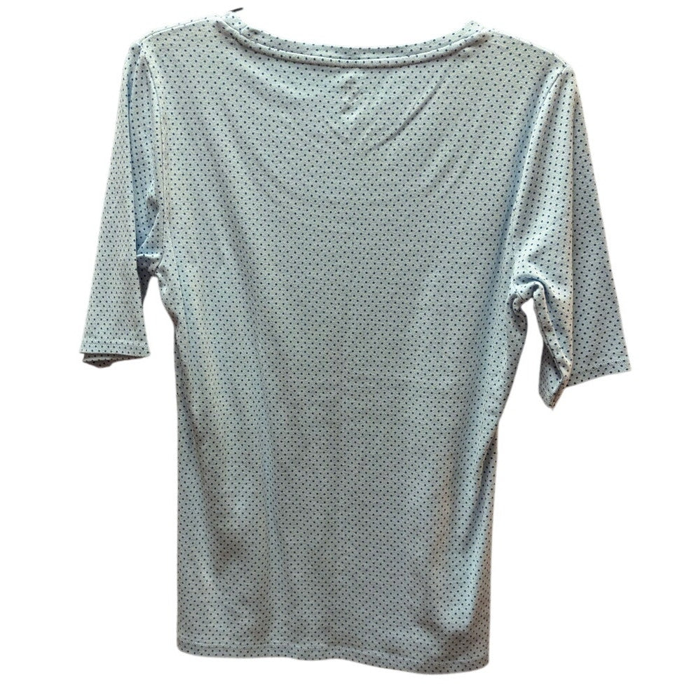 Tommy Hilfiger Light Blue Dotted Scoop Neck Elbow Sleeve Cotton Knit Top Large