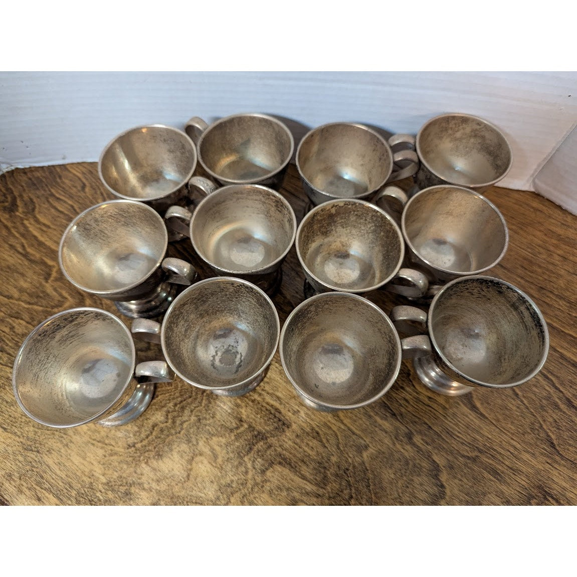 Vintage 14 Pc. UNPOLISHED patina nickel silver EP Large punch bowl cup ladle set