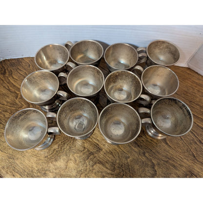 Vintage 14 Pc. UNPOLISHED patina nickel silver EP Large punch bowl cup ladle set