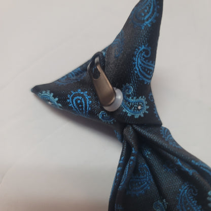 Boys clip on Paisley blue black tie Necktie 16" long