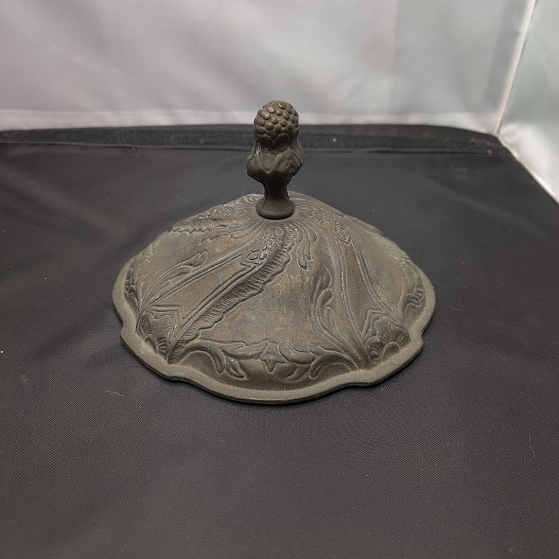 Antique 1800s Pewter Relief Decorated Arabesque Ecuelle Porringer Covered Dish