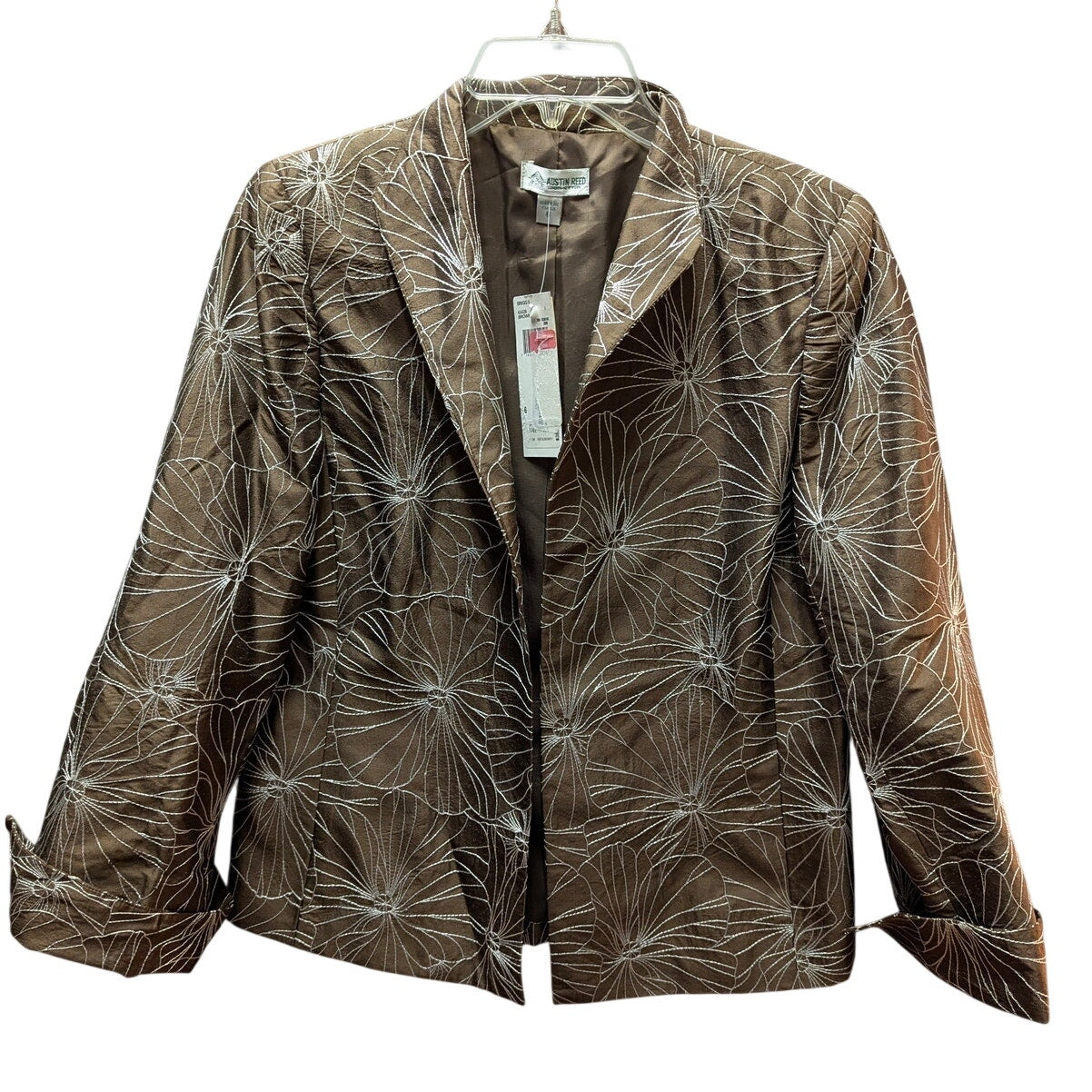 NEW Austin Reed Size 6 Silk Blazer Jacket embroidered brown white