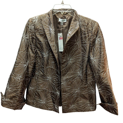 NEW Austin Reed Size 6 Silk Blazer Jacket embroidered brown white
