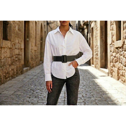 Vintage 3" soft leather black belt Cinch adjustable 1980s glam