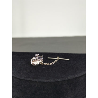 Vintage Silver Tone JIM Name Personalized Tie Tack 2 Inch Script Mid Century