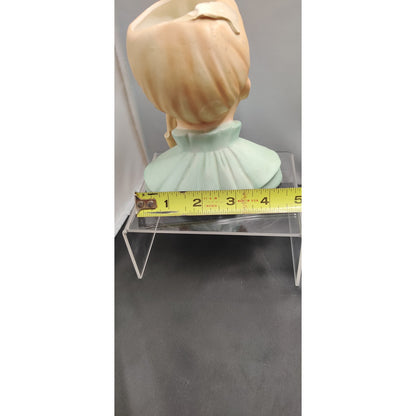 Vintage 1950s Damaged Napco Blonde Lady Head Vase Planter Green Dress Kitsch