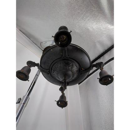 Vintage Art Deco Brass Pan Chandelier 4 Light Down Fixture Dark Patina Project
