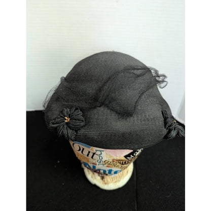 Vintage Black Pillbox Hat Veil 1940s 50s Noir Goth Mourning Pinup Rockabilly